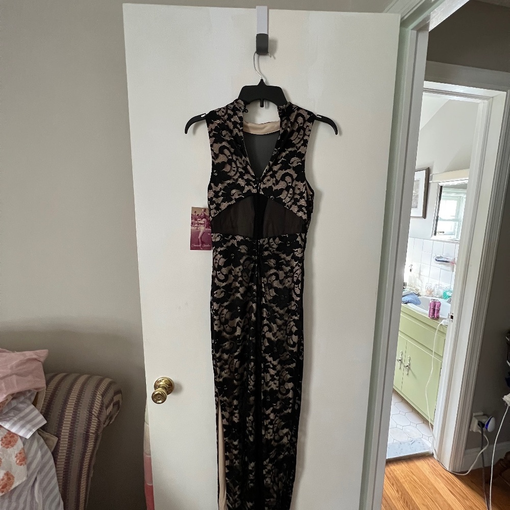 Black Lace W/ Nude High Neck Dress